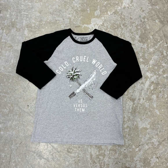 Us Versus Them Other - Us Versus Them Cold Cruel World Raglan Shirt Mens Large Gray Black Baseball Tee